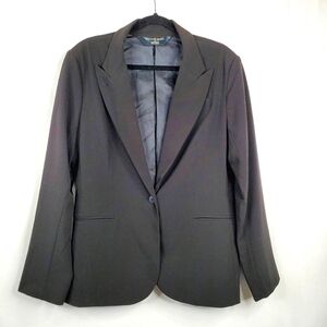 Norma Kamali Lined Black Blazer Size 16 One Button Jacket Office Preppy Career